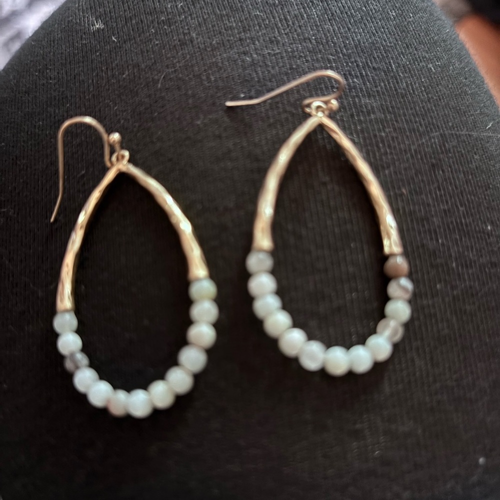Gold and green Beaded Earrings
